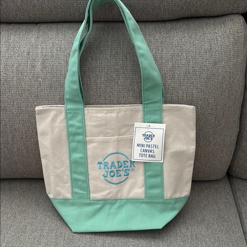 NWT Trader Joes Mint Green Mini Canvas Tote Bag